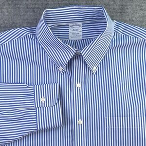 Brooks Brothers Dress Shirt 16.5 34 Blue Vertical Striped Button Down Pocket